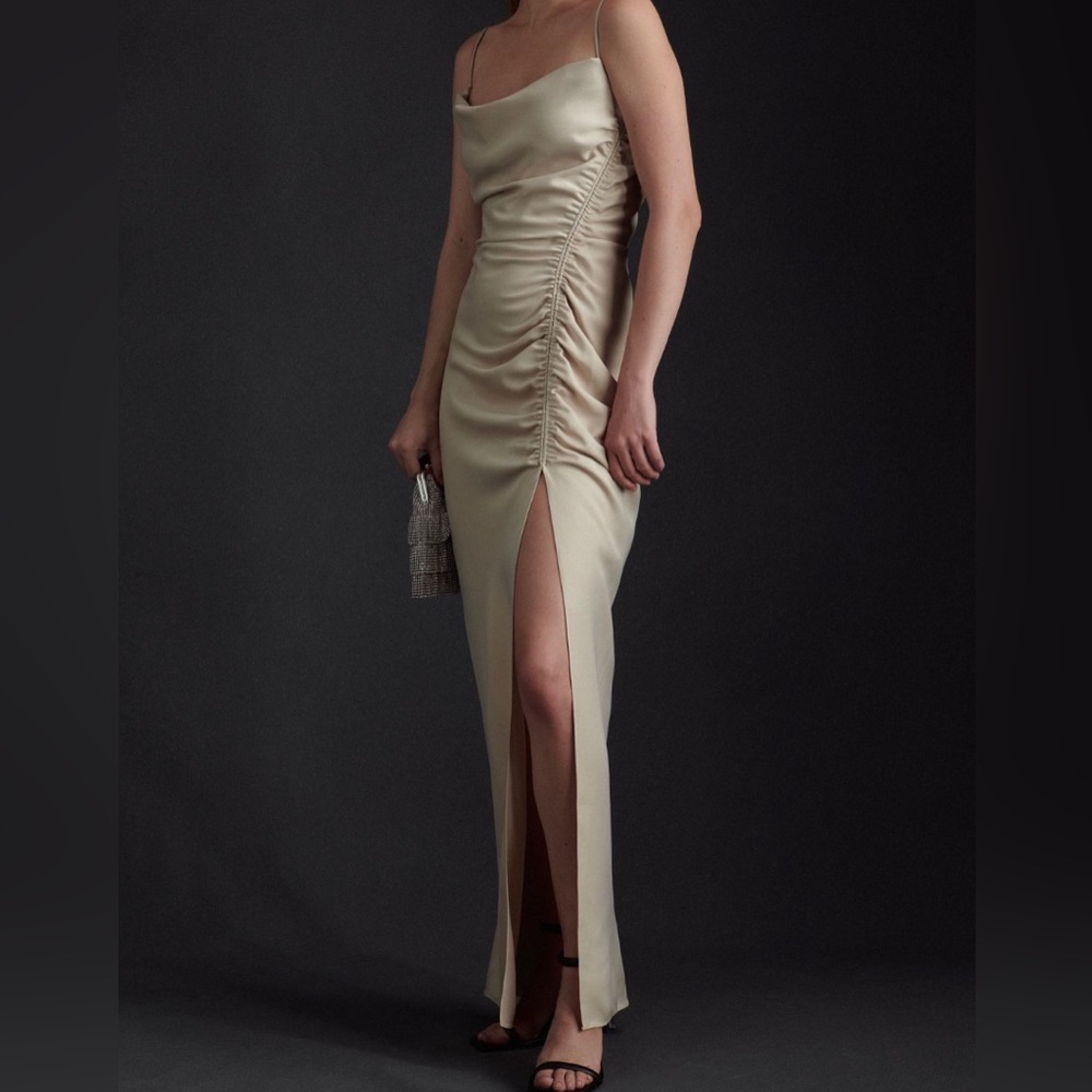 BHLDN Jennings Satin Charmeuse bridesmaids dress in champagne